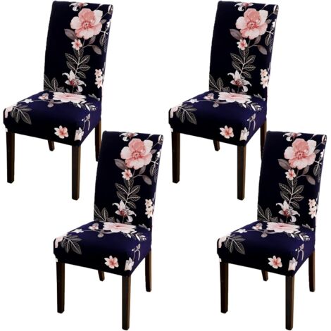 Juego de 4 fundas elásticas extraíbles y lavables para sillas, protectores de asiento para comedores, adecuados para hoteles, restaurantes, cocinas, fiestas de bodas (patrón juvenil/4 piezas) (1/5)