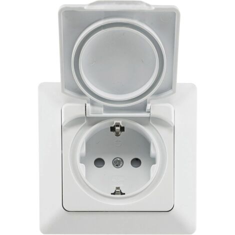 Inbouwstopcontact voor vochtige ruimtes, IP44-gecertificeerd, met interne en externe beschermkap - Siliconenafdichting - 250 V/16 A - Wit