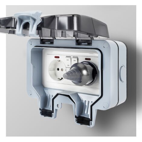 IP66 weerbestendig stopcontact voor buiten, dubbel stopcontact, tuinstopcontact, opbouwmontage, contactbescherming voor vochtige omgevingen, tuin, buitengebruik, buitenstopcontact