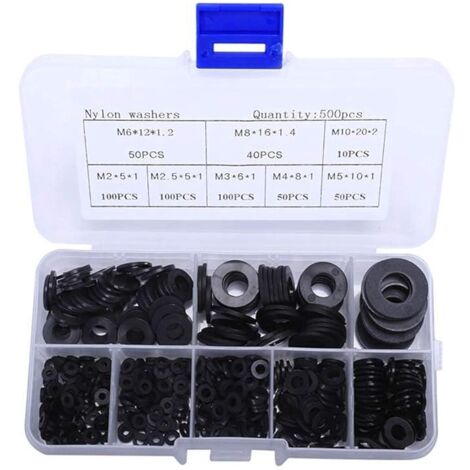 Cosswe 500er-Packung Nylon-Isolierscheiben, Schwarz, M2, M2,5, M3, M4, M5, M6, M8, M10 für Anwendungen in der Automobil-, Sanitär-, Schiffs- und Maschinenbauindustrie (1/4)