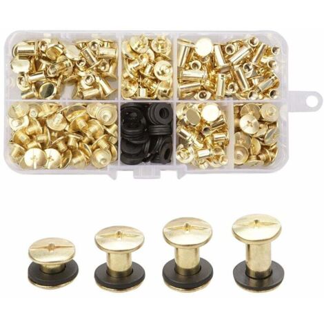 120er-Packung Chicago-Schrauben aus Messing, Schrauben in 4 Größen, Metallnieten, Chicago-Knopfschrauben, Kreuzschlitzschrauben, Chicago-Schraubenset für Bastelarbeiten, Gürtel, Geldbörsen, Dekoration