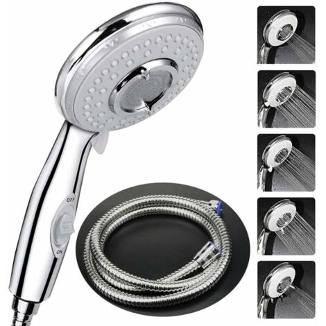 Soffione doccia FOREHILL + tubo flessibile doccia da 2 m, soffione doccia con tubo flessibile, soffione doccia in acciaio inossidabile ad alta pressione (1/5)