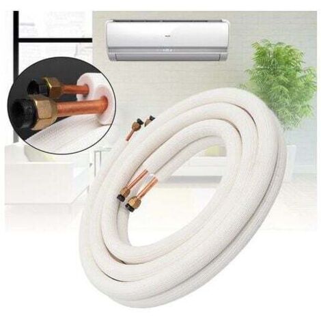 Tubo flessibile in rame per condizionatore d'aria da 1/4" a 3/8" - Tubo flessibile refrigerante in rame e alluminio isolato - Parti per condizionatori d'aria - 3 metri, bianco