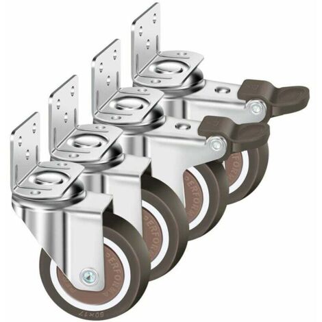 Set di 4 ruote girevoli da 50 mm, ruote per mobili da 100 kg, ruota per mobili tipo L con freno, rotazione a 360°, per uso interno ed esterno (2 ruote con freno, 2 ruote senza freno) (1/5)