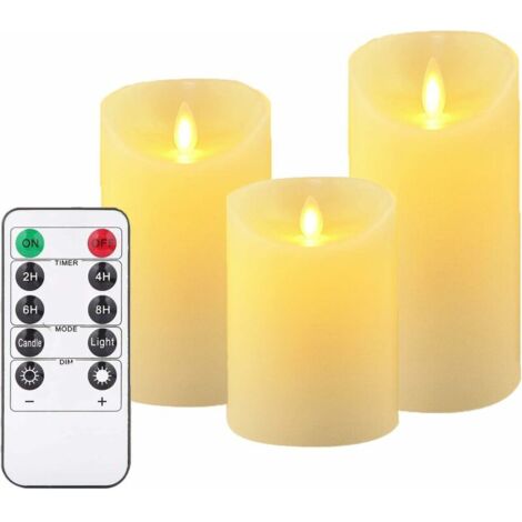Simulazione di candela elettronica a LED, telecomando a dieci tasti, set di tre con telecomando, 7,5x10/12,5/15 cm (1/4)