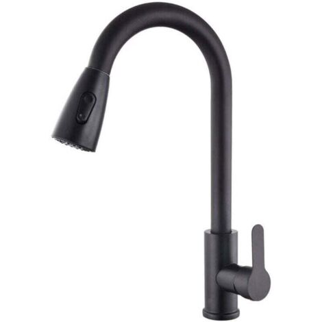 Rubinetto estraibile per lavello da cucina in acciaio inox nero, telescopico, girevole, acqua calda e fredda (1/5)