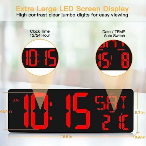 Sveglie Da Parete Con Ampio Display A LED, Telecomando, Temperatura, Data, Settimana, Display, Spegnimento, Memoria, Orologio Da Tavolo, Doppio Allarme Montato A Parete Da 25,22 € | DHgate
