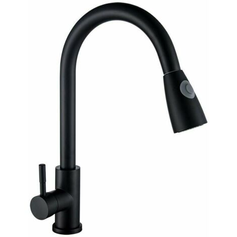 Miscelatore per lavabo, miscelatore per acqua calda e fredda, acciaio inox a forma di U, girevole a 360°, nero. Estraibile (1/5)