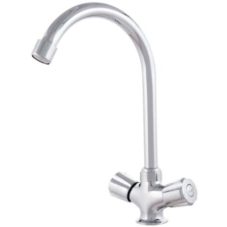 Rubinetto per lavabo FOREHILL in lega di zinco, cromato, acqua calda-fredda, tubi flessibili, beccuccio alto, due maniglie [QLI-FA938] (1/5)