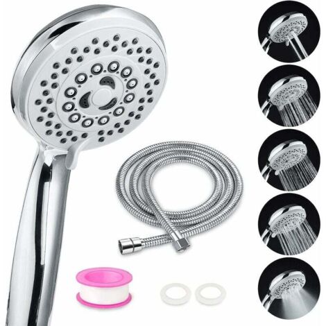 Soffione doccia e flessibile, soffione doccia anticalcare, accessori universali, 5 modalità, alta pressione, risparmio idrico, doccia da bagno in ABS + acciaio inossidabile (1/5)