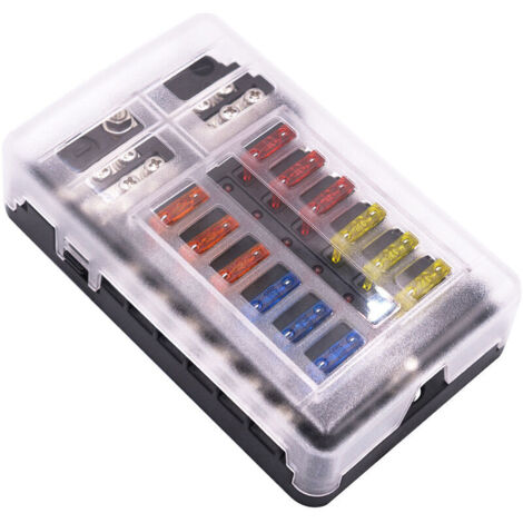 Scatola portafusibili multi-via per auto, portafusibile a 12 poli positivo e negativo per auto e barche con scatola portafusibili avvitabile e luce LED (1/5)