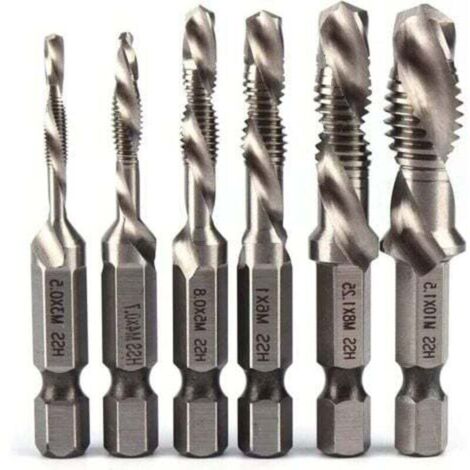 Set di punte e maschi, set di maschi per filettatura metrica M3 M4 M5 M6 M8 M10 Set di punte e maschi rivestiti in titanio HSS 1/4 (1/5)