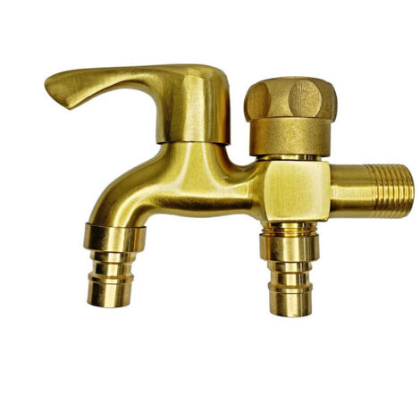 Rubinetto doppio FOREHILL da 1/2", rubinetto da giardino in ottone, rubinetto da giardino per esterni, resistente al gelo, rubinetto a doppia uscita, rubinetto per lavatrice, valvola di scarico a dopp (1/5)