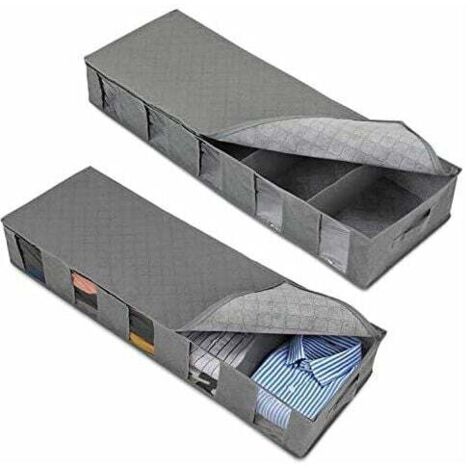 Contenitore portaoggetti per base letto in tessuto non tessuto, sacchetto portaoggetti antipolvere separato, 2 pezzi, grigio, 97 × 33 × 15 cm (1/5)