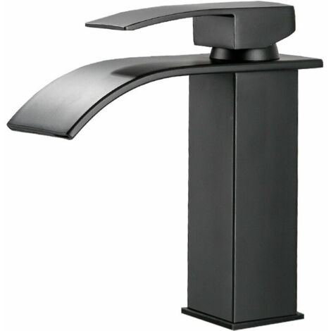 Miscelatore lavabo a cascata nero con bocca alta, miscelatore lavabo alto monoforo (alto) (1/5)
