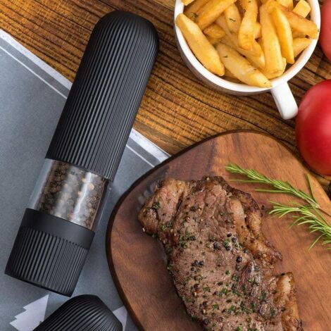 Macina Pepe Elettrico Set da 2, Macina Sale e Pepe Elettrico con Granulometria Regolabile, Macina Sale e Pepe Set con Luce LED e Ricaricabile via USB, Acciaio Inox Macinapepe con Contenitore da