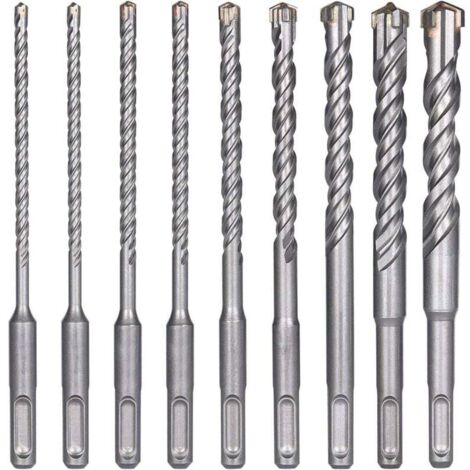 Juego de brocas para hormigón FOREHILL, 9 piezas (5 mm x 16 mm x 160 mm), brocas de impacto SDS-Plus para taladros de impacto, brocas de cabeza cruzada para ladrillo, piedra, materiales naturales y me (1/5)