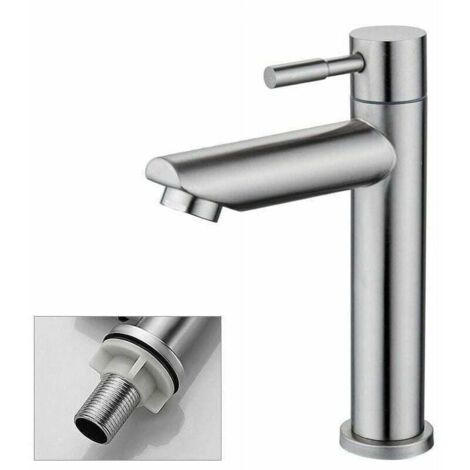 Grifo de lavabo para agua fría, acabado robusto en cromo-cobre, cartucho aireador extraíble para facilitar la limpieza o el reemplazo, soporte de montaje (1/5)