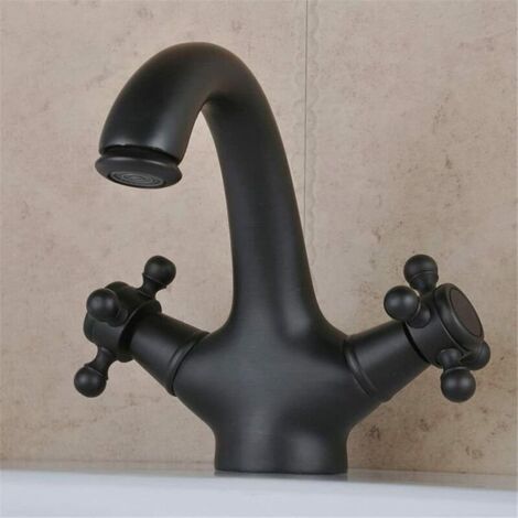 Grifo de lavabo FOREHILL, grifo de baño, acabado retro en bronce aceitado, agua fría y caliente, monomando (1/5)