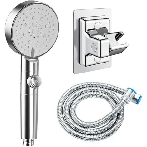 Cabezal de ducha de 5 modos, juego de ducha de mano, cabezal de ducha ahorrador de agua con botón de parada, alta presión de agua, múltiples patrones de rociado (plateado) (1/5)