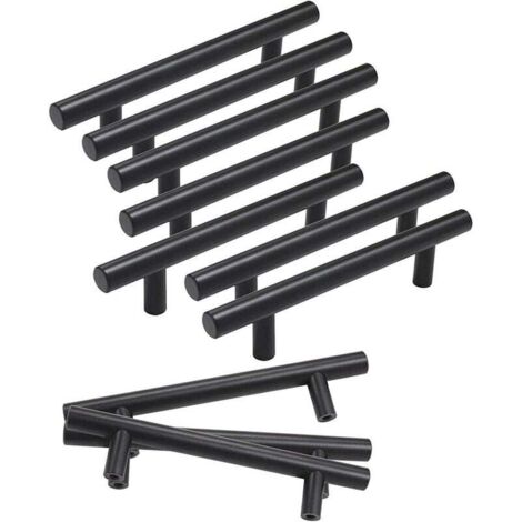 10 tiradores huecos negros en forma de T para puertas de armarios, 10 x 150 x 96 mm (1/5)