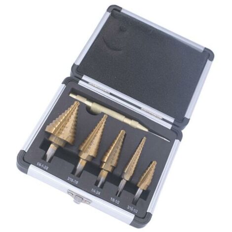 Broca británica HSS con mango triangular, abridor de agujeros recubierto de titanio, juego de 6 piezas, juego de 6 piezas en estuche de aluminio con brocas británicas (1/5)