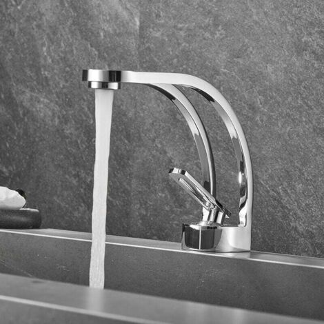 Grifo de baño FOREHILL de diseño moderno y creativo, mezclador de lavabo negro, monomando, latón (gris humo). (1/5)