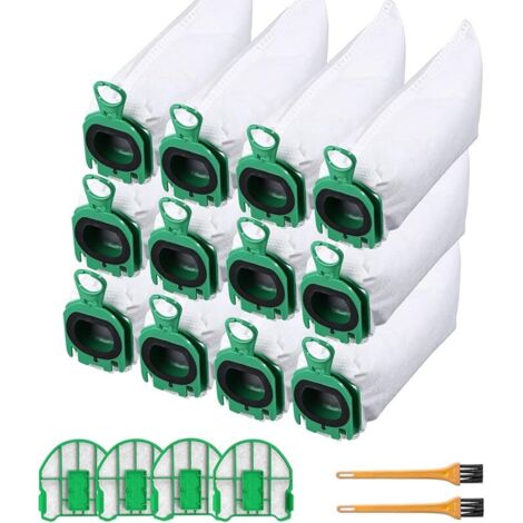 Paquete de 12 bolsas de microfibra premium para aspiradora, fabricadas con tela no tejida, para Vorwerk Kobold VB100 con 4 filtros de motor. (1/5)