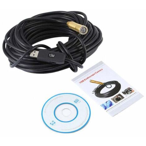 Endoscopio industrial USB de 15 m, endoscopio con lente de cobre impermeable de 14,5 mm (1/5)