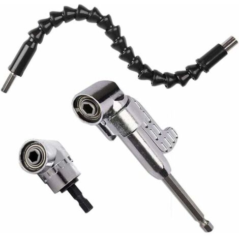 Broca angular, juego de destornillador de vástago flexible de 30 cm de una pieza, vástago hexagonal magnético de 105 grados, accionamiento de 6 mm a 1/4", accesorio para taladro eléctrico (1 pieza cor (1/5)