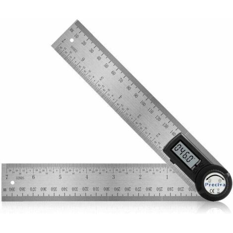 Transportador digital, 200 mm, acero inoxidable, medición de longitud y ángulo con tope, posición cero y pantalla LCD grande, sistema mm/pulgadas, para carpintería y construcción. (1/5)