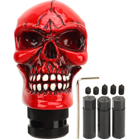 Pomo de palanca de cambios FOREHILL con diseño de calavera, rojo, pomo universal de resina (1/5)