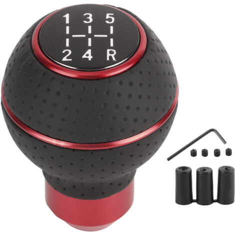 Pomo de palanca de cambios FOREHILL de 5 velocidades, fabricado en aleación de aluminio y cuero, para transmisión manual, accesorio para coche, rojo (1/5)