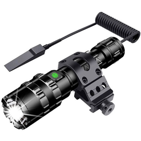 Linterna LED para exteriores, luz blanca + cable USB + 4 lentes de colores + batería 18650 + botón pulsador + correa de transporte giratoria + cierre de velcro + manual de instrucciones + caja de rega (1/5)