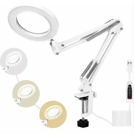 72LED-Lupenlampe, 5-fache Tageslicht-Tischlupe mit Metallklemme, 3 Farbmodi, dimmbar, zum Reparieren, Basteln, Nähen, Lesen (weiß) (1/4)