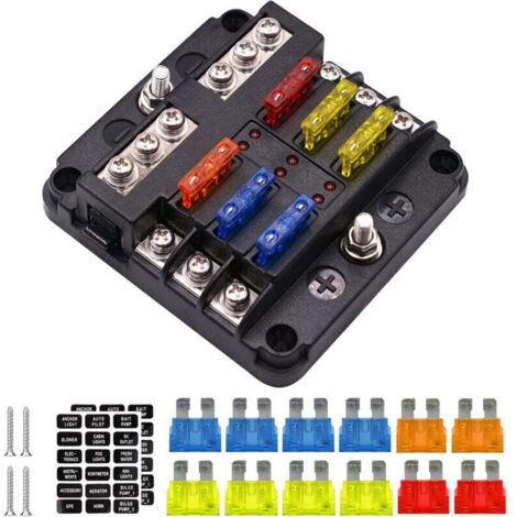 × 6-Wege-Sicherungsblock, wasserdicht, Autosicherung, Sicherungshalter, Flachsicherungsblöcke mit 16 Sicherungen, 6 LED-Anzeigen, Schutzhülle für 12 V/24 V Auto, Auto, Boot, Marine, LKW, SUV (1/4)