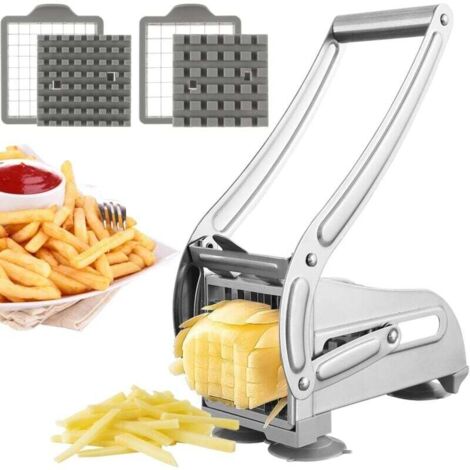 Professioneller Pommes-Frites-Schneider, Edelstahl Pommes-Frites-Schneider mit 2 Ersatzklingen, Rutschfester Manueller Pommes-Frites-Schneider, Pommes-Frites-Schneider für Kartoffeln Karotten Gurken A