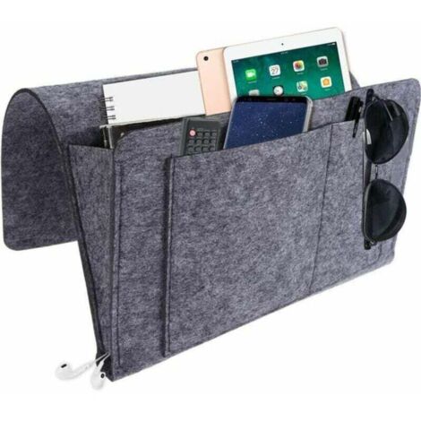 Nachttisch-Organizer, Sofa-Armlehnen-Organizer, Fernbedienungs-Aufbewahrung, Sofatasche, Betttasche, Nachttisch-Aufbewahrungstasche, hängende Nachttisch-Schreibtisch-Aufbewahrungshülle, Dunkelgrau (1/4)