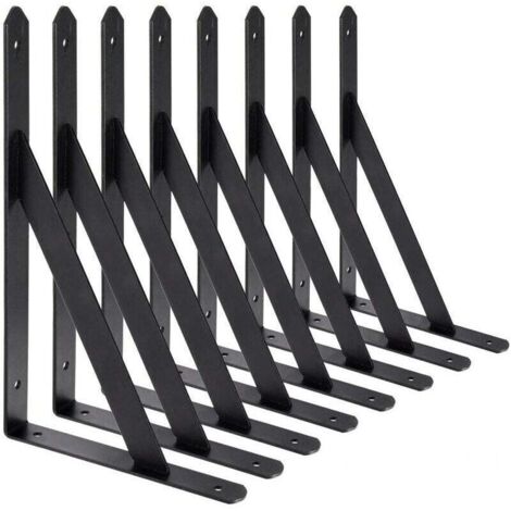 BR-Vie Wandregalhalterungen, 8 Stück 90-Grad-Dreieckshalterungen aus Stahl, 200 mm x 120 mm Regalhalterungen, Eckstrebenhalterung (schwarz) (1/4)