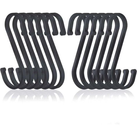 S-Haken, 12er-Pack, flache S-Haken aus Aluminium zum Aufhängen, Metzgerhaken mit matter Oberfläche für Küche, Schlafzimmer, Badezimmer, Büro und Garten, Schwarz, TRIMEC
