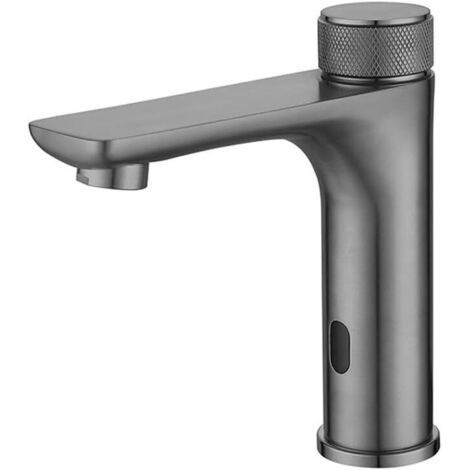 Robinet de lavabo à capteur automatique sans contact, mitigeur d'évier gris bronze, fonctionnement mains libres