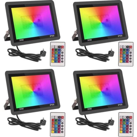 Foco LED RGB para exteriores de 30 W, foco LED de color con control remoto, 16 colores, 4 modos, iluminación de pared exterior regulable, resistente al agua IP66, luz de jardín para patio, Navidad, fi (1/4)