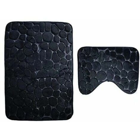 2er-Set rutschfeste Badematten und WC-Vorleger für Badezimmer, maschinenwaschbar (50 x 80 + 40 x 50 cm) – Schwarz
