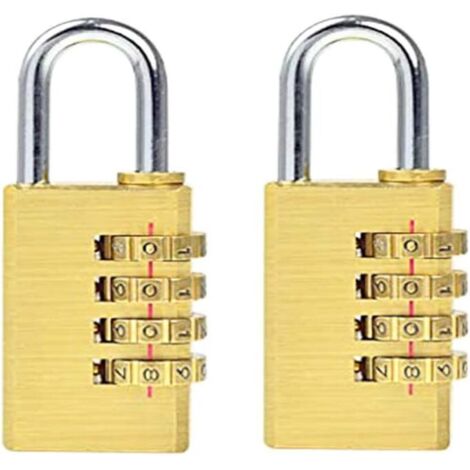 2er-Pack 4-stelliges Zahlenschloss, Messing-Zahlenschloss, 4-stelliges Zahlenschloss, massives Messing, für Zuhause, Büro, Lagerschränke, Fitnessstudio-Schließfächer (1/4)