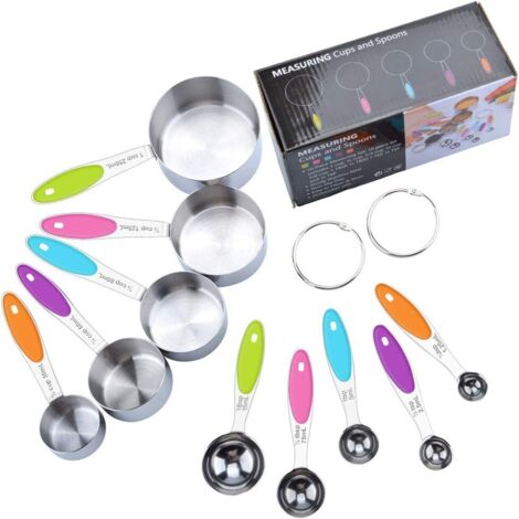 Set da 10 misurini, cucchiai e tazze, 5 cucchiai dosatori in acciaio inossidabile, 5 misurini con manico in silicone, utensili da cucina perfetti con 2 O-ring