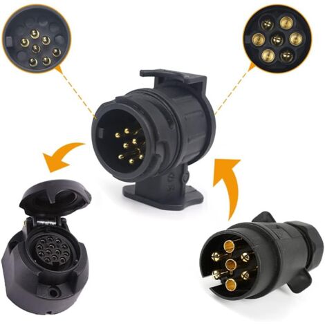 Adaptateur Prise Remorque 13 Vers 7 Broches - Étanche Et Robuste Pour Voiture, Camion Et Remorque 12V