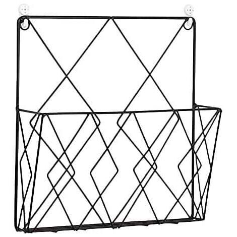 Aiperq Hängender Zeitschriftenständer, Metall-Zeitschriftenständer, Zeitungshalter, Zeitungskorb, Wandmontierter Zeitschriftenhalter mit 2 Haken für Zeitschriften, Bücher und Bürodokumente (Schwarz) (1/4)