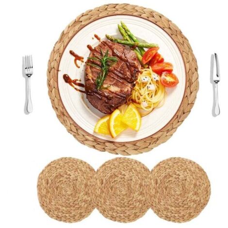 Tischsets, 4er-Set, runde Tischsets aus natürlicher Wasserhyazinthe, 30 cm, handgewebt, hochwertig, für den Esstisch in der Küche, im Restaurant