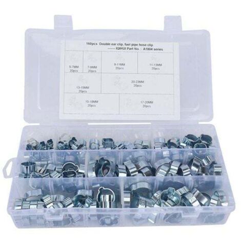 160 pièces 5-23mm Double Oreille O Clips pinces de tuyau, Réglable Double Oreille Colliers De Tuyauterie, Pinces de Fixation de Tuyau (1/4)