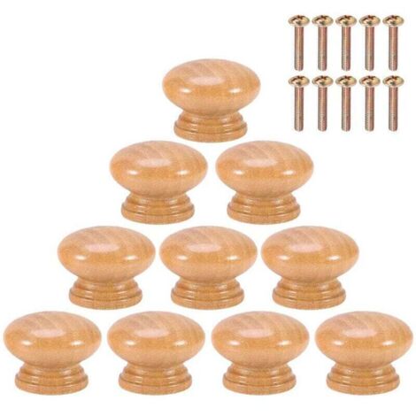 10 boutons de meubles ronds en bois avec poignées à un seul trou pour tiroirs de meubles, avec vis - 28 mm (1/4)